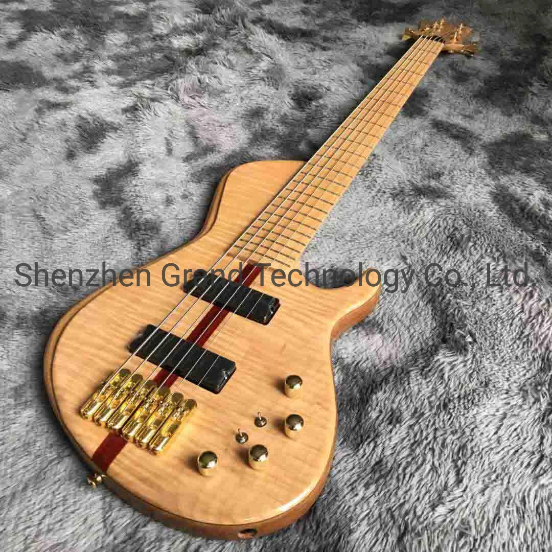 Custom Neck Through Body Flamed Maple Top Ash Body 6 Strings Electric Bass with 940mm Scale Lengthen Ebony Fingerboard