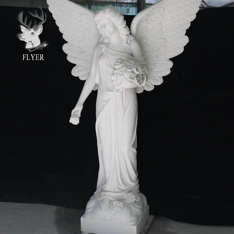 Memorial Angel Sculpture Natural Blanco mármol Angel Head Stone para Decoración del cementerio