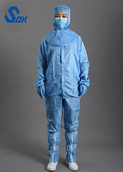 Vestuário ESD fatos antiestáticos diferentes cores casaco e calças Fato com vestuário para sala limpa do capô