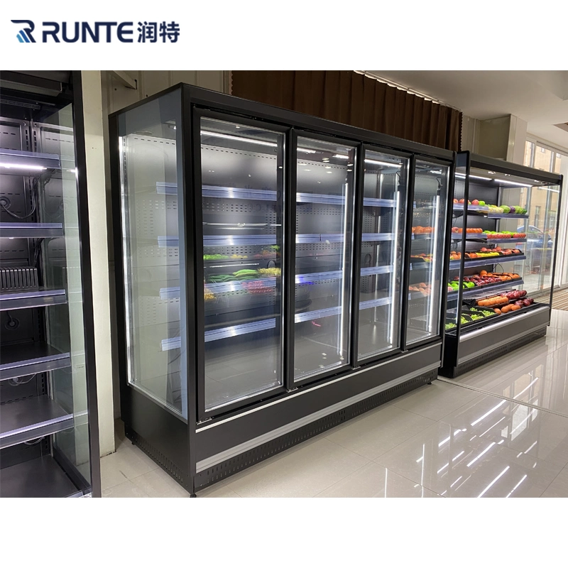 Puerta de vidrio Congelador vertical Refrigerador comercial Congelador para supermercado