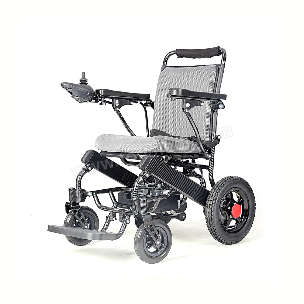 Electromagnetic Brake Carbon Fiber Appearance Aluminum Power Motorized Electric Wheelchair with Lithium Battery