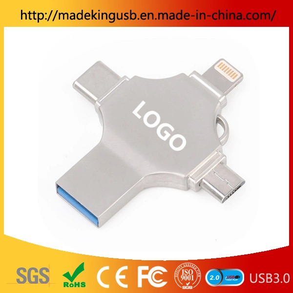 Memoria USB en forma de cruz multifunción con conector Tipo-C y OTG/Disco USB de fábrica con grabado láser de logotipo gratuito