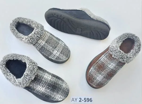 Factory Design Fashion Plaid Plush Men Durable Winter Warm House Indoor Shoes