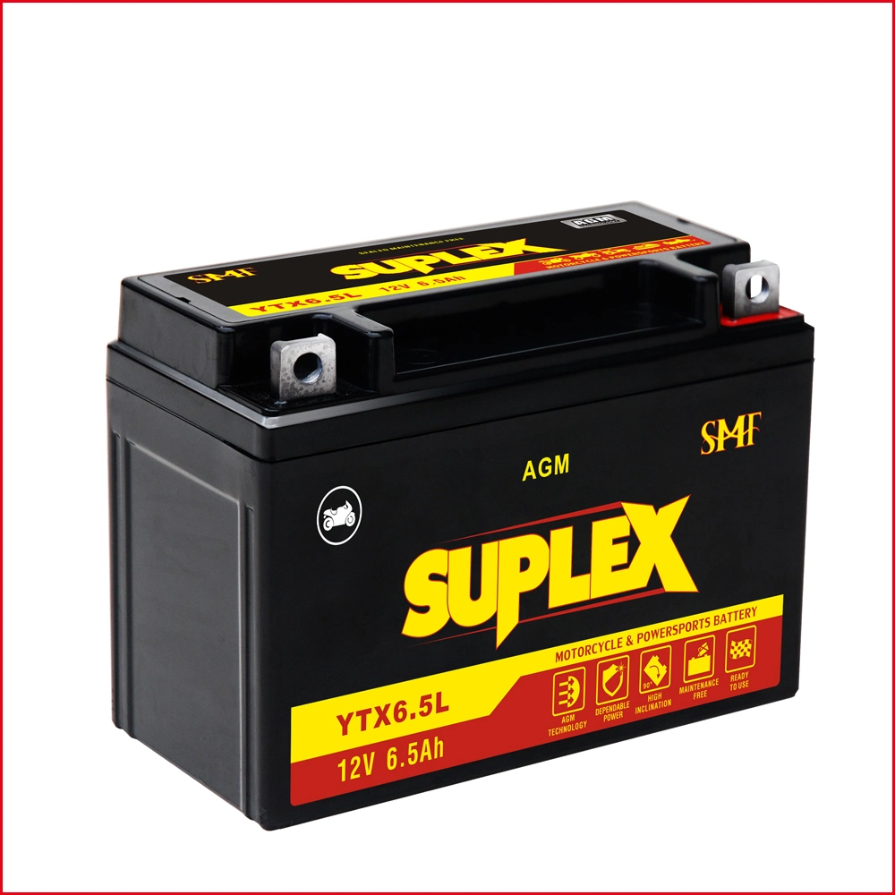 Supelx Ytx6.5L 12V 6.5Ah SMF Remplacement de batterie de moto 12N 12n6.5L6.5-3b-BS