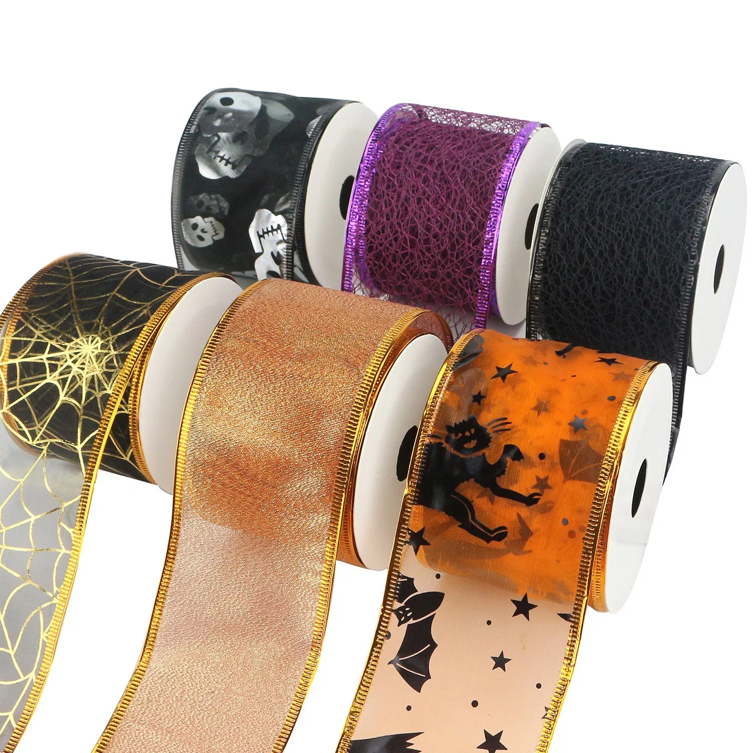 Cross-Border Amazon New Halloween Ribbon Gift Packing Ribbon Christmas Set Accessories Kaoke Wire Ribbon