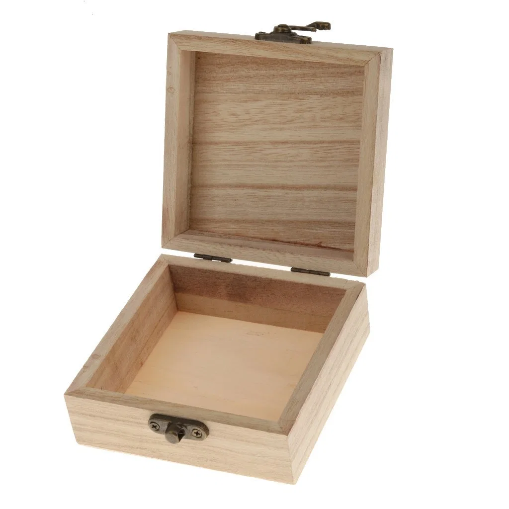 Caja de almacenamiento de regalo de joyas de reloj con bisagras de madera sencilla