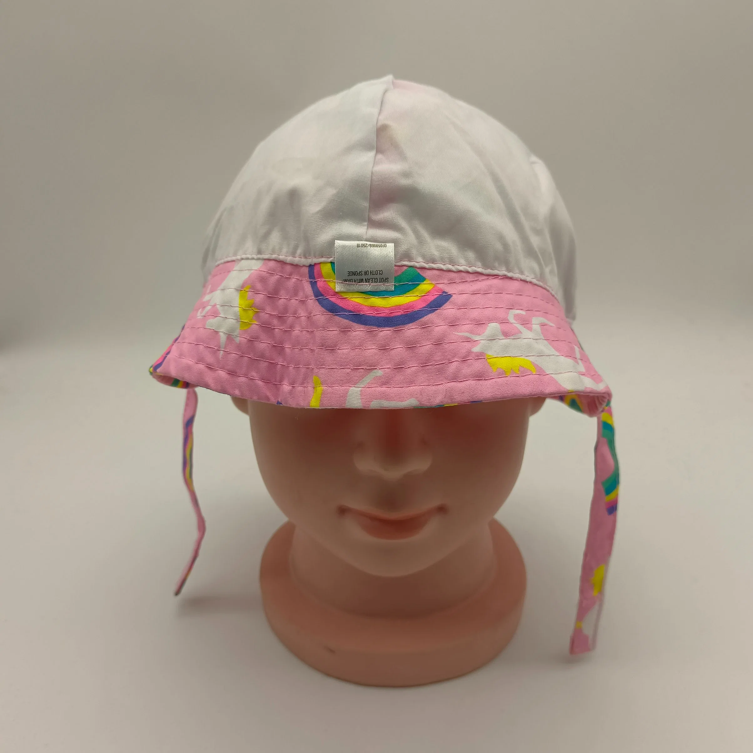 Children's Cap Rainbow Unicorn Print Sun Shade Outdoor Basin Hat Plus String Plus Inner 100% Cotton