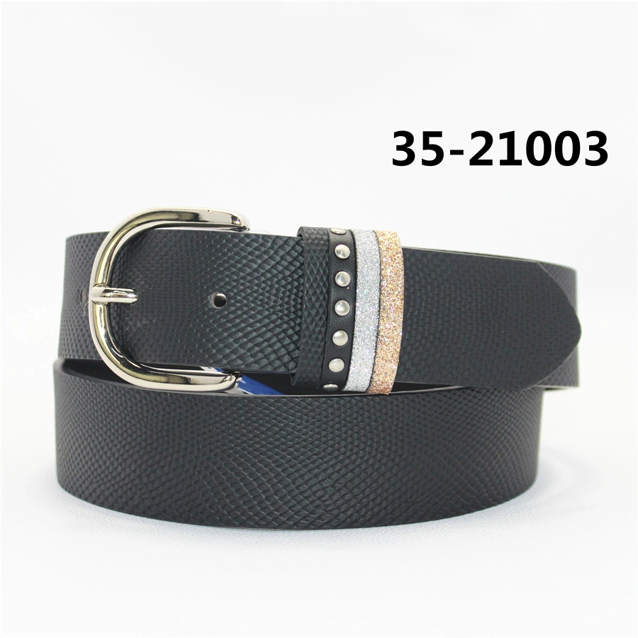 New Design Alloy Buckle Fashion Ladies Black Dress PU Leather Belt 35-21003