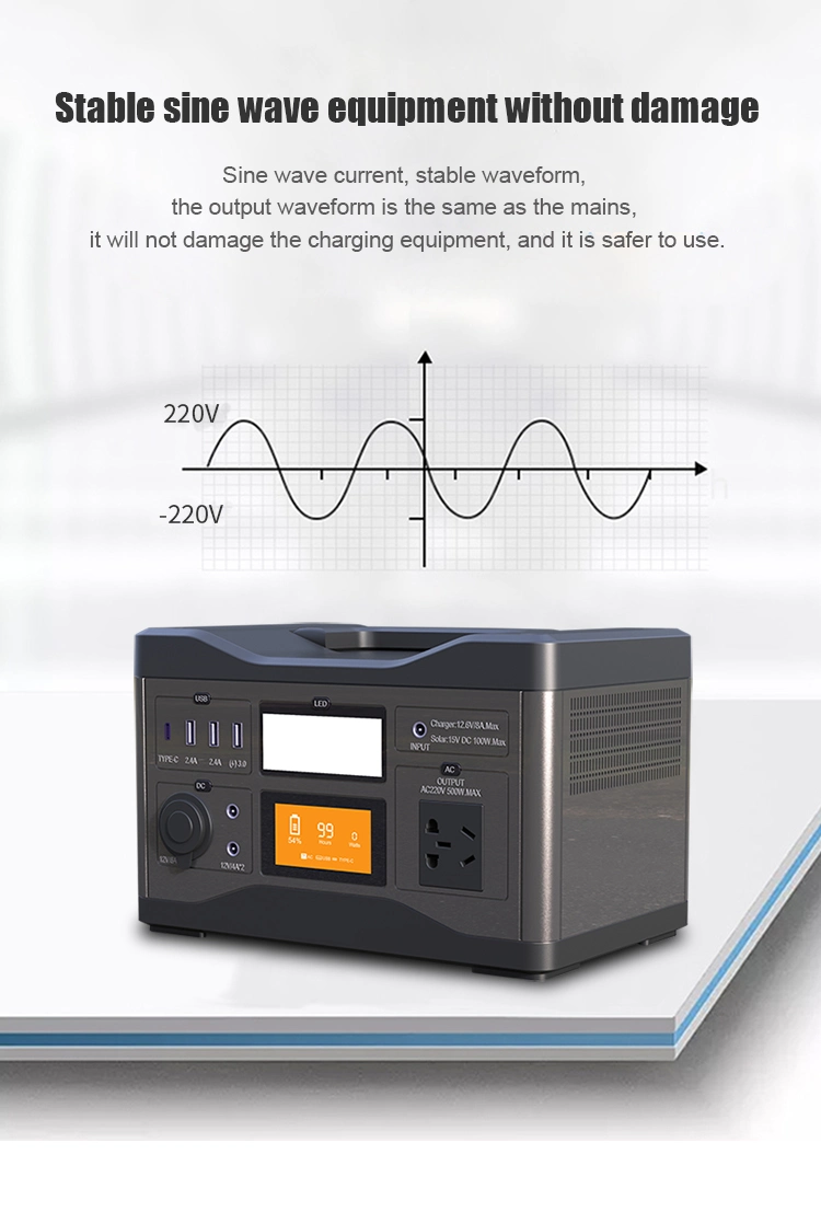 Portable Power Station Solar Generator 220V/500W AC Outlet/4 USB Ports/2 DC Ports/QC 3.0 Pd Ports Backup Battery Power Supply for CPAP Outdoor Camping