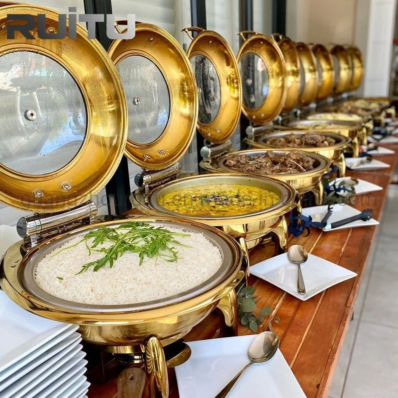 6L Prsentoir Gteaux Luxe Hydraulische Royal Hochzeit Catering verwenden Scheuern Geschirr Edelstahl Vergoldet Essenswärmer Chafer Golden Buffet Scheuern Set