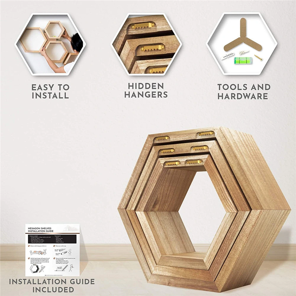 2022 Hexagonal Floating Frame Decoration Shelf Wall Minimal Wall Mounted Storage Shelf Honeycomb Wall Shelf