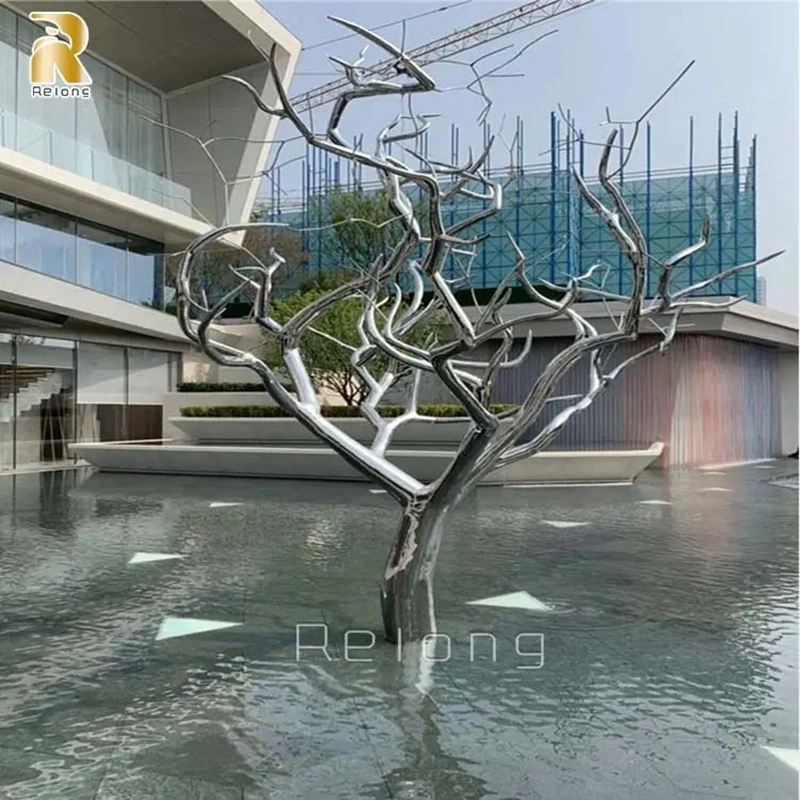 L'Art moderne au décor de l'hôtel à chaud en acier inoxydable de polissage miroir Tree Statue Sculpture grossiste