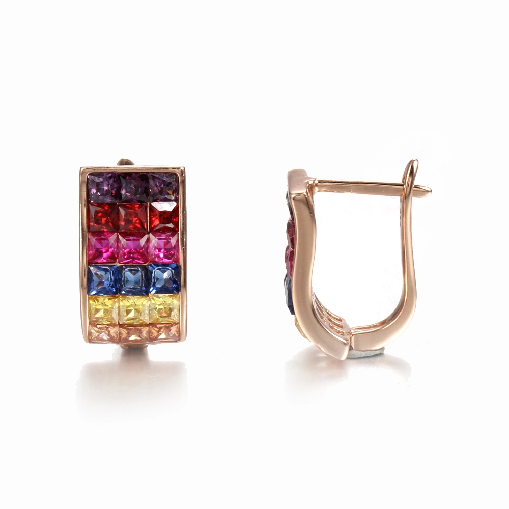 Jolie multicolore Rainbow Diamond 925 Sterling Silver boucles d'oreilles anneau Définir