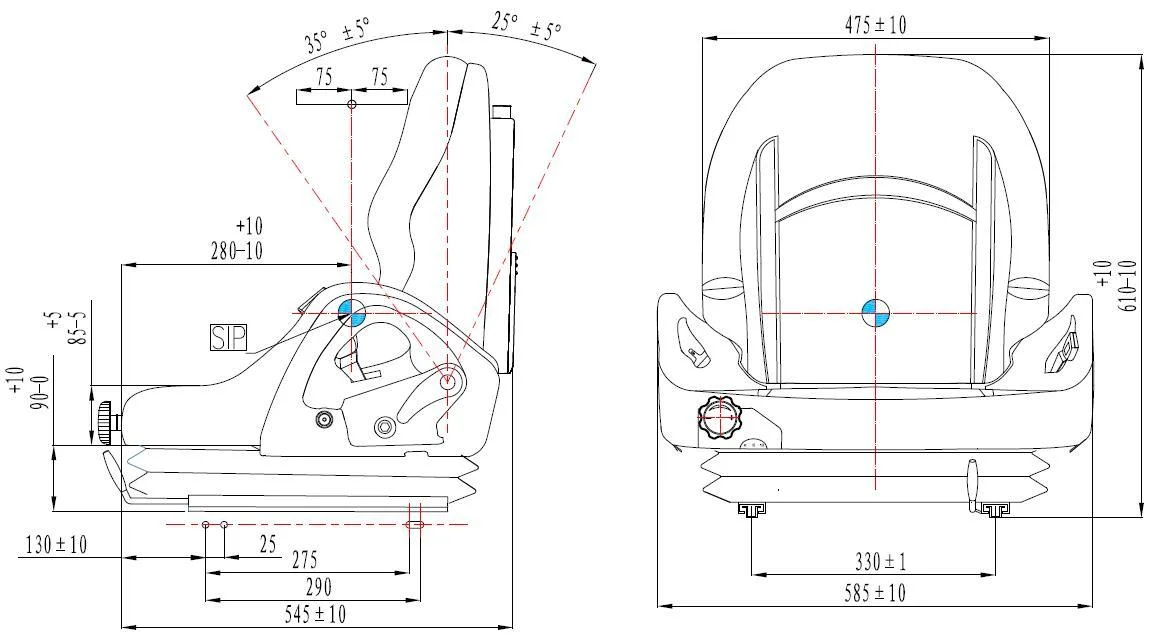 Forklifts Bucket Seat with Universal Mounting Design Fits Komatsu, Toyota, Tcm, Mitsubishi and Nissan