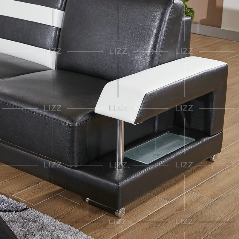 Italy Furniture Modern Genuine Leather Sectional Leisure Corner LED Sofa