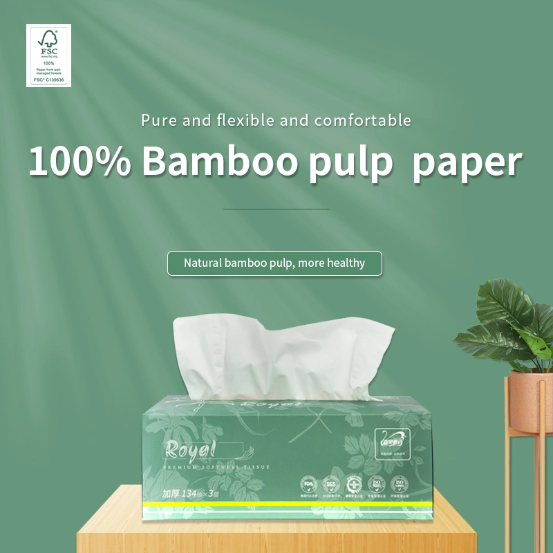 Fábrica OEM Bamboo Pulp 2/3 papel de tecido facial Ply para Uso diário utensílios domésticos papel higi-corrente Produtos descartáveis Napkin sanitários