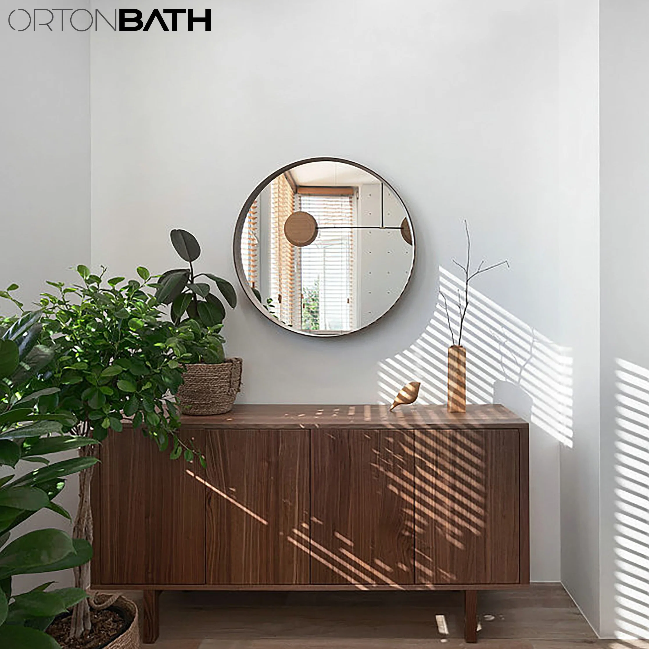 Ronde Ortonbath large cercle de métal or encadrée Bath Accueil Smart monté sur un mur non-voyant concepteur de la salle de bains Art miroir de rétroviseur