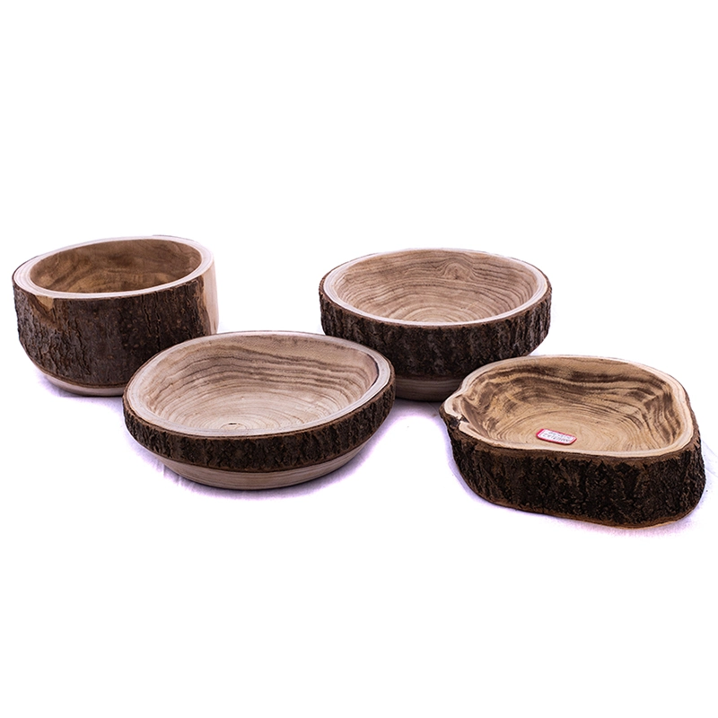 BSCI Factory Eco-Friendly Carved Wood Food Bowl Unique Design Fruit Tray