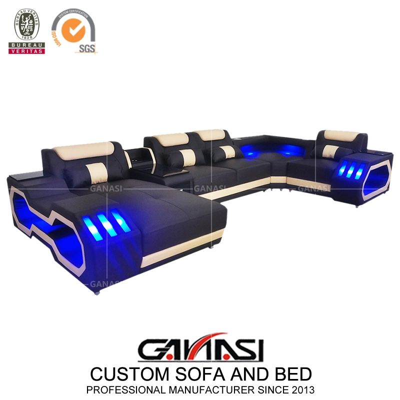 Móveis LED Light Sala de estar Sofá em couro com viva-voz Bluetooth