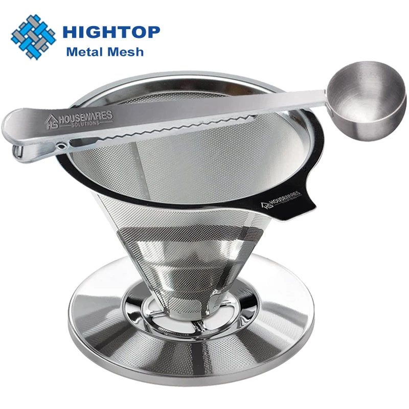 Reusable Titanium Coated Honeycomb Shape Ultra Fine Food Grade 304 Stainless Steel Pour Over Metal Coffee Filter with Holder