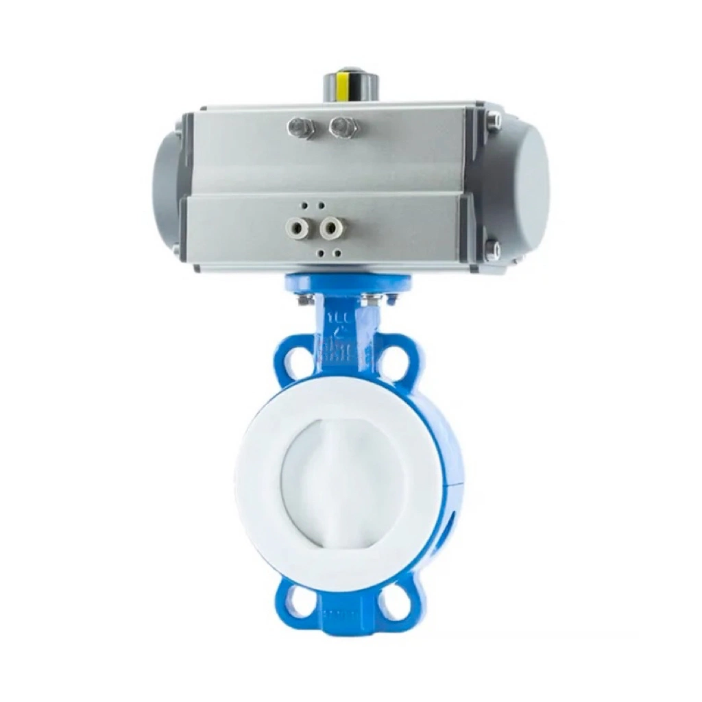 Industrial Pneumatic Soft Seal Fluorine Lined Wafer Butterfly Valve