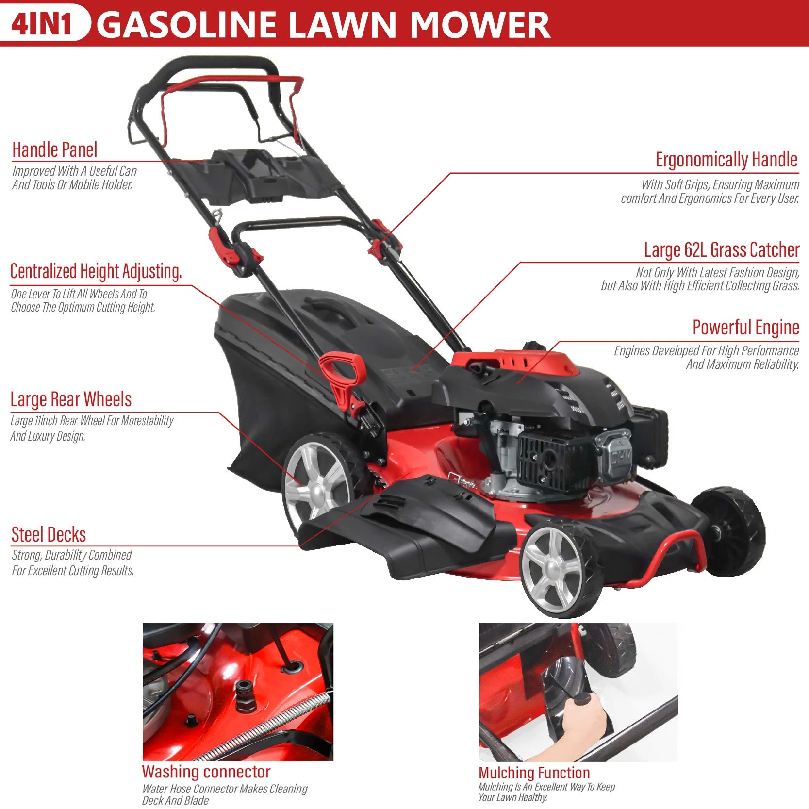 Garden Machines Tractor Big Cheap 19inch Gasoline Wholesale/Supplier-Sinharbour-Lawn-Mower with 62L Bag