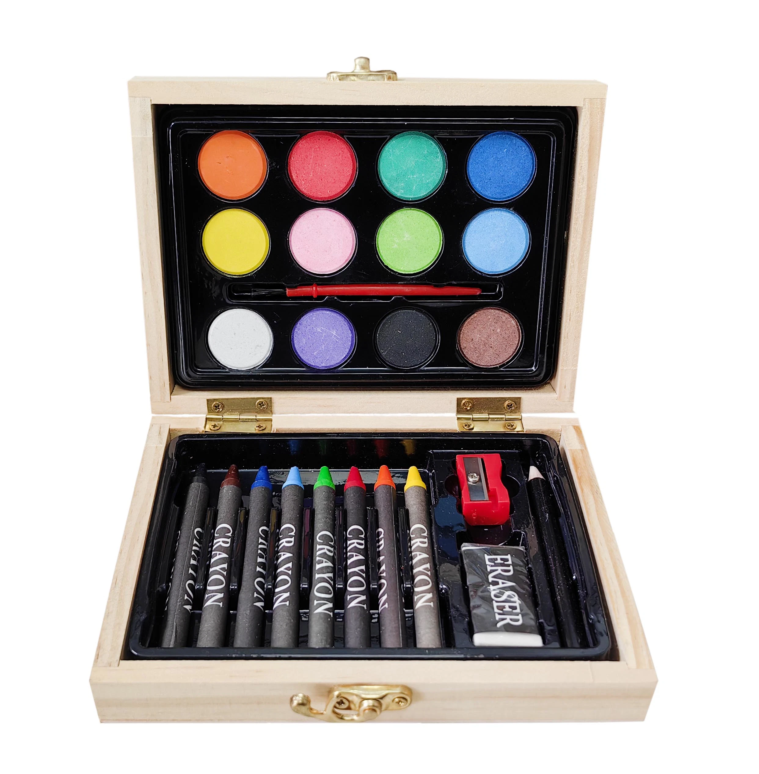 24 PCS Wooden Box En71 Approved Kids Crayon Pastel Drawing Supplies Coloring Set