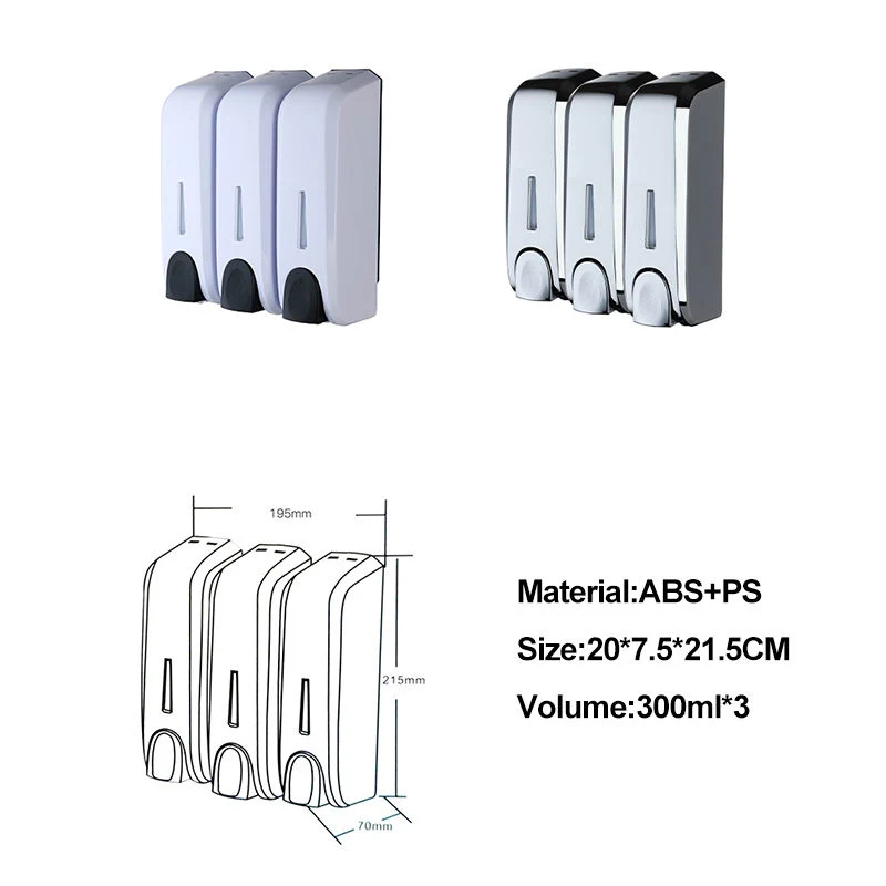 Wholesale/Supplier Factory Price ABS+PS Material High quality/High cost performance  300ml*3 White Soap Dispenser