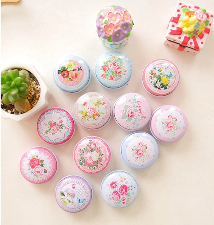 Pure and Fresh Flower Print Small Tin Box Kawaii Mac Cosmetics Trinket Organizer Mini Container for Tea Pill Coin Box