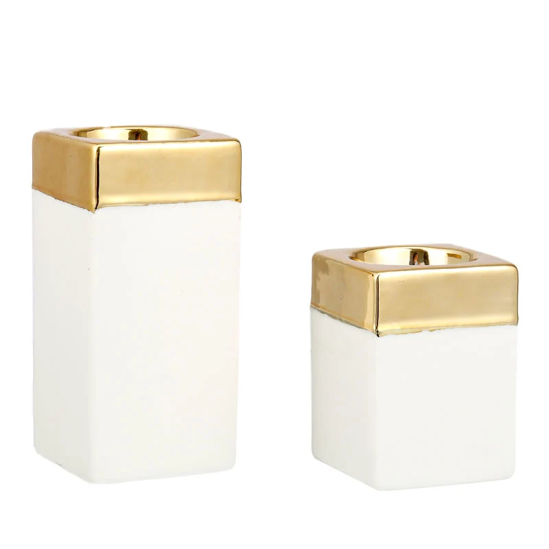 Gold White Metal Ceramic Square Candle Holder Wedding Candle Holders