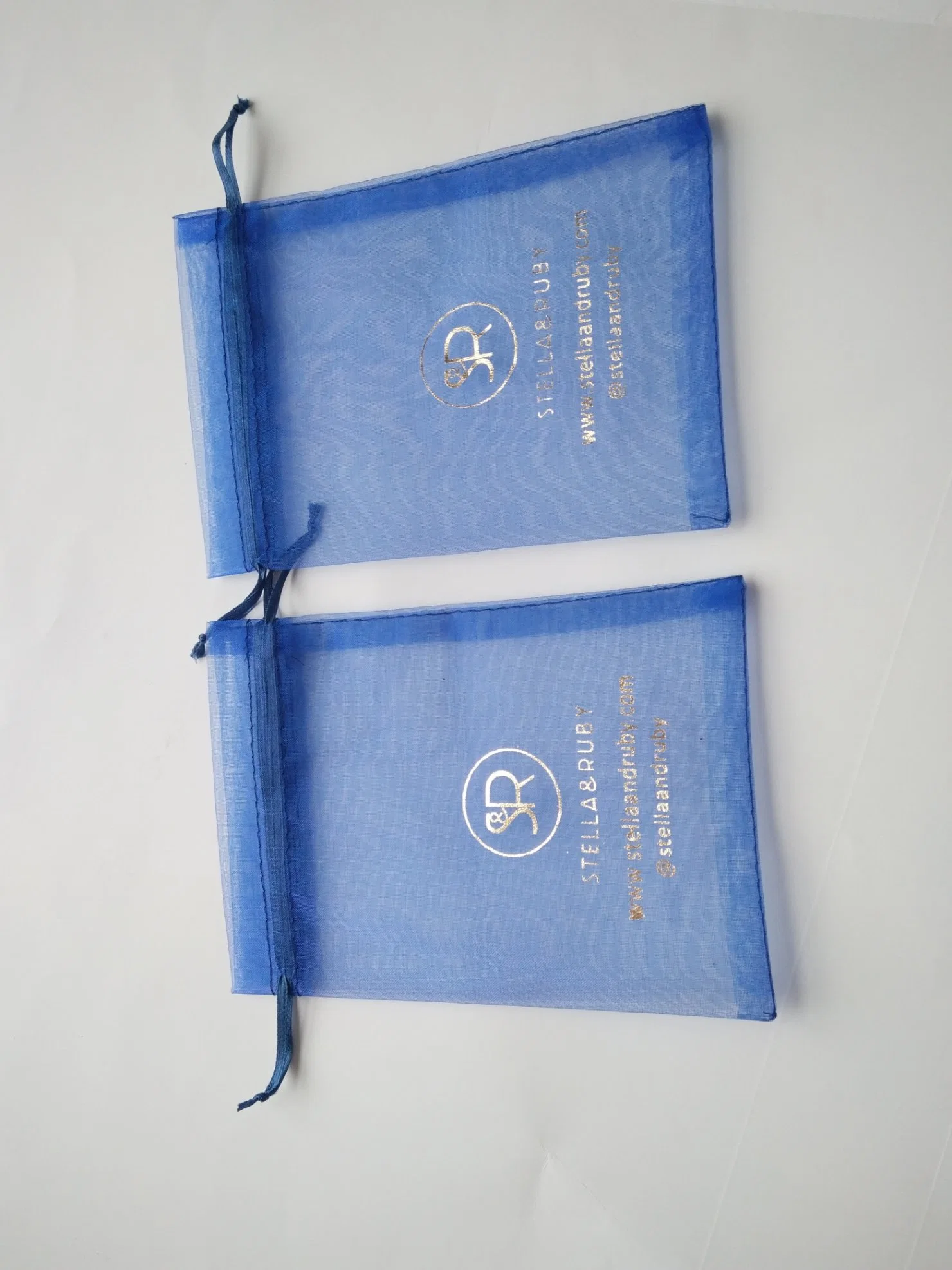 Promotional Exquisite Sheer Blue Organza Drawstring Bag for Jewelry Packaging