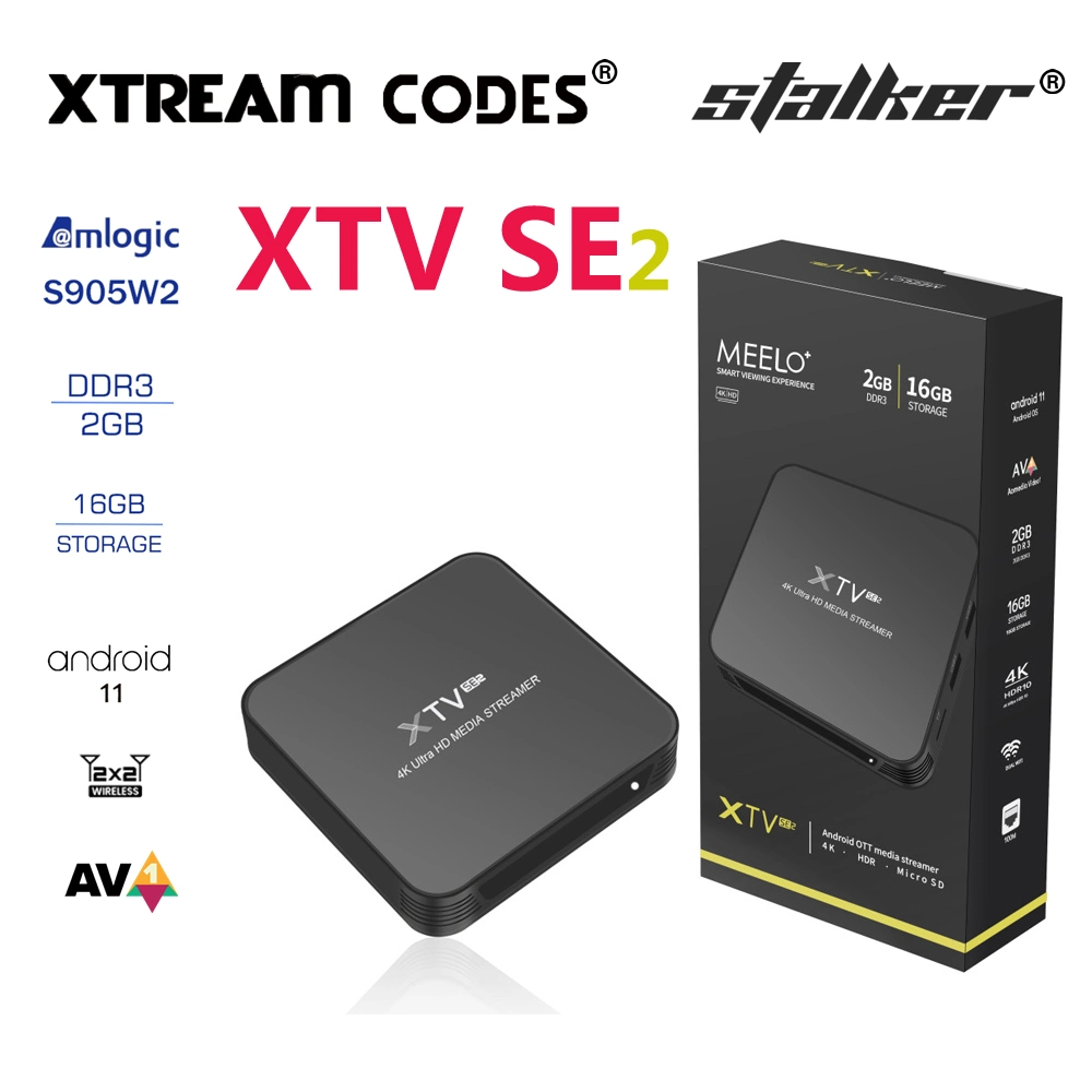 Meelo XTV SE2 Media IPTV Suscripción 1year m3u Android 11 TV Box 2,4G/5g WiFi Smartes Stalker Player Amlogic S905W2 2GB 16GB frente a XTV PRO