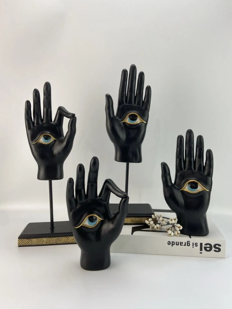 Harz Handwerk Home Dekoration Schwarze Handfläche mit Augen Skulptur Tischdekoration für Wohnzimmer, Büro, Schlafzimmer Souvenir Hauswarmer Geschenk