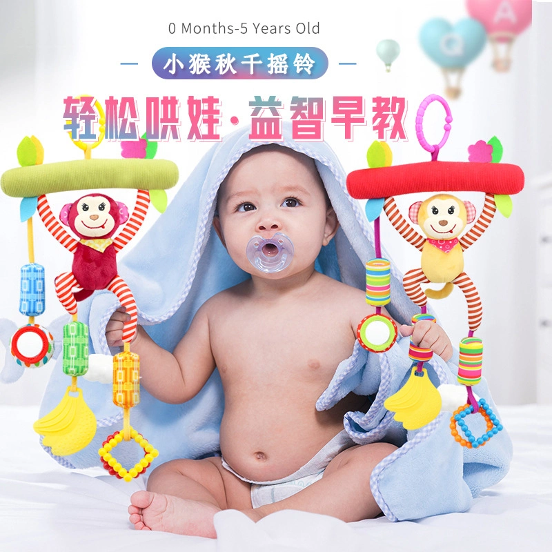 Monkey Hanging Toy Stroller Cot Baby Plush Toy Chime Ring Good Quality OEM