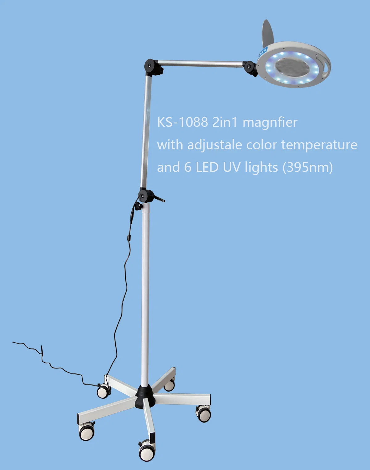 Skin Examination LED Magnifier & UV Lamp White Light Ks-1088u with Metal Mobile Base