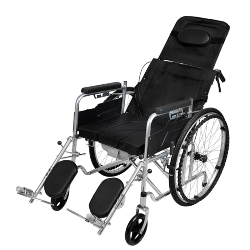 Medical Rehabilitation Manual Lightweight Wheelchair Foldable Manual Reclining Wheelchair with Commode