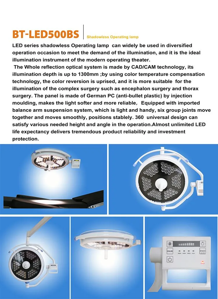 A BT-LED500BS equipamento cirúrgico hospitalar Shadowless Examing LED luzes da lâmpada de xénon