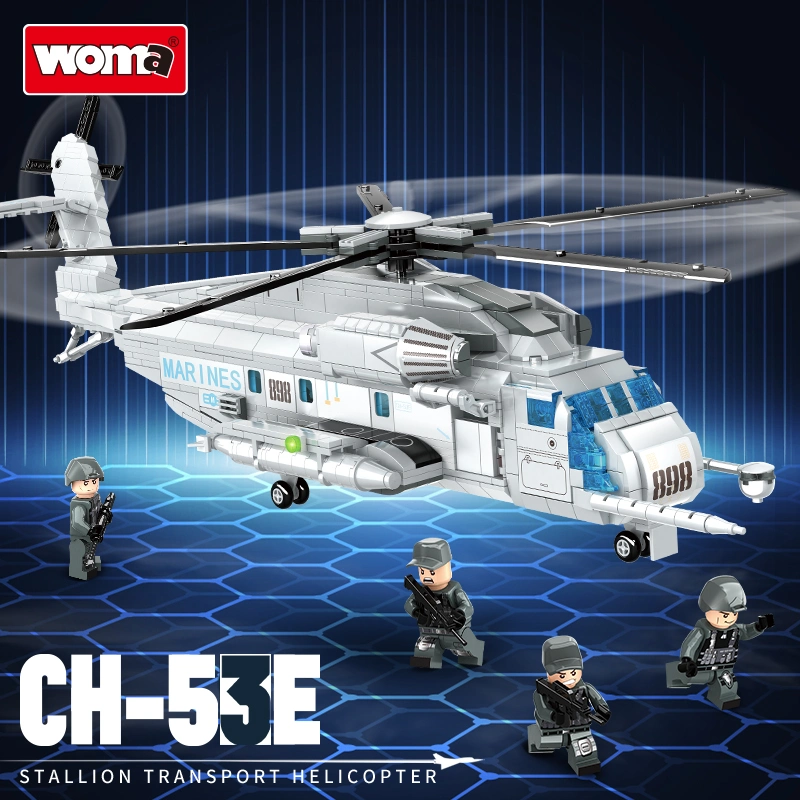 Woma Toys 2022 الأطفال عيد الميلاد هدية الأطفال طفل CH-53e نقل المروحية نموذج مبنى صغير من الطوب مجموعة بلوك لغز لعبة اللعبة