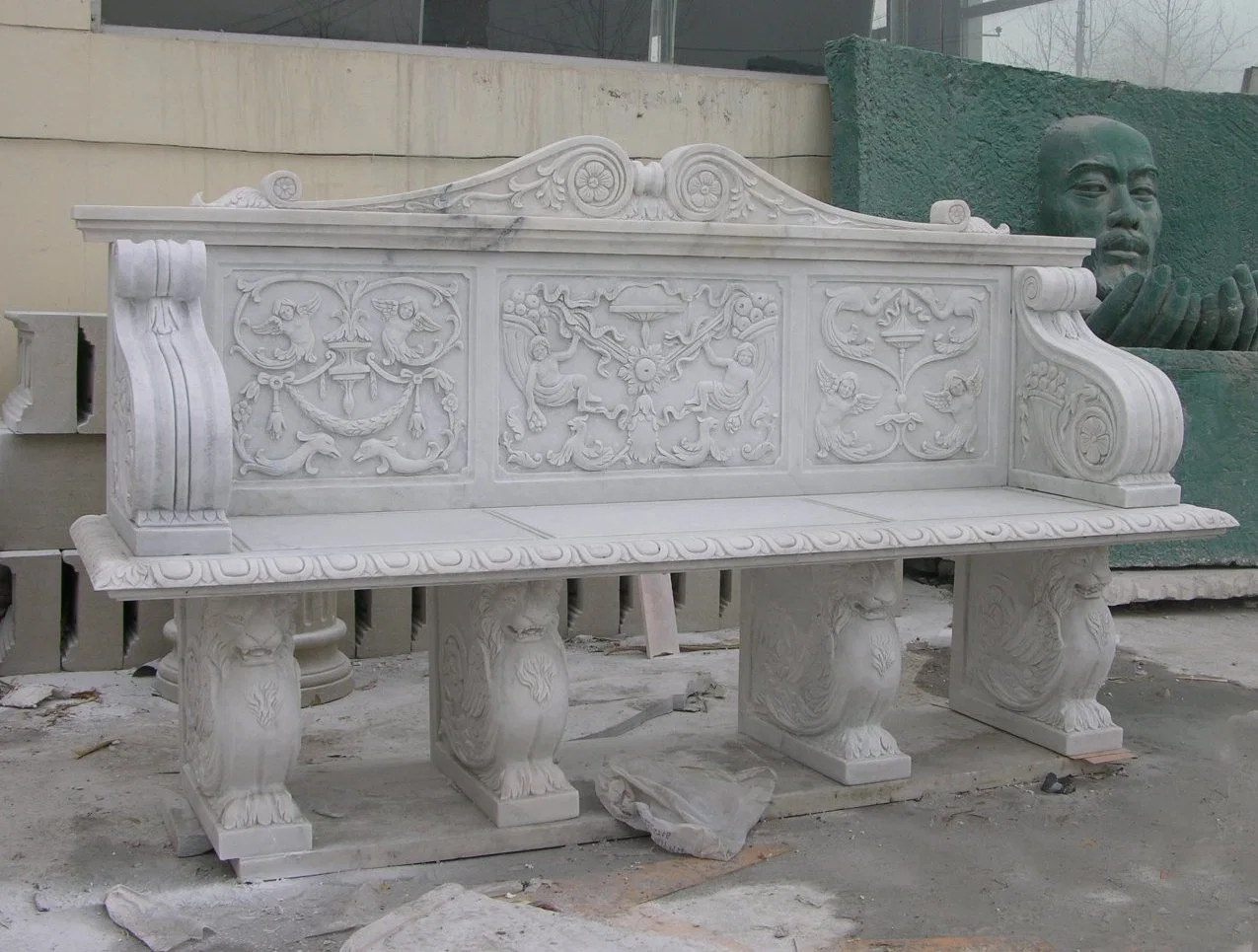 Garden Decoration Outdoor Furniture Stone Marble Carving Park Bench (SYMB-016)