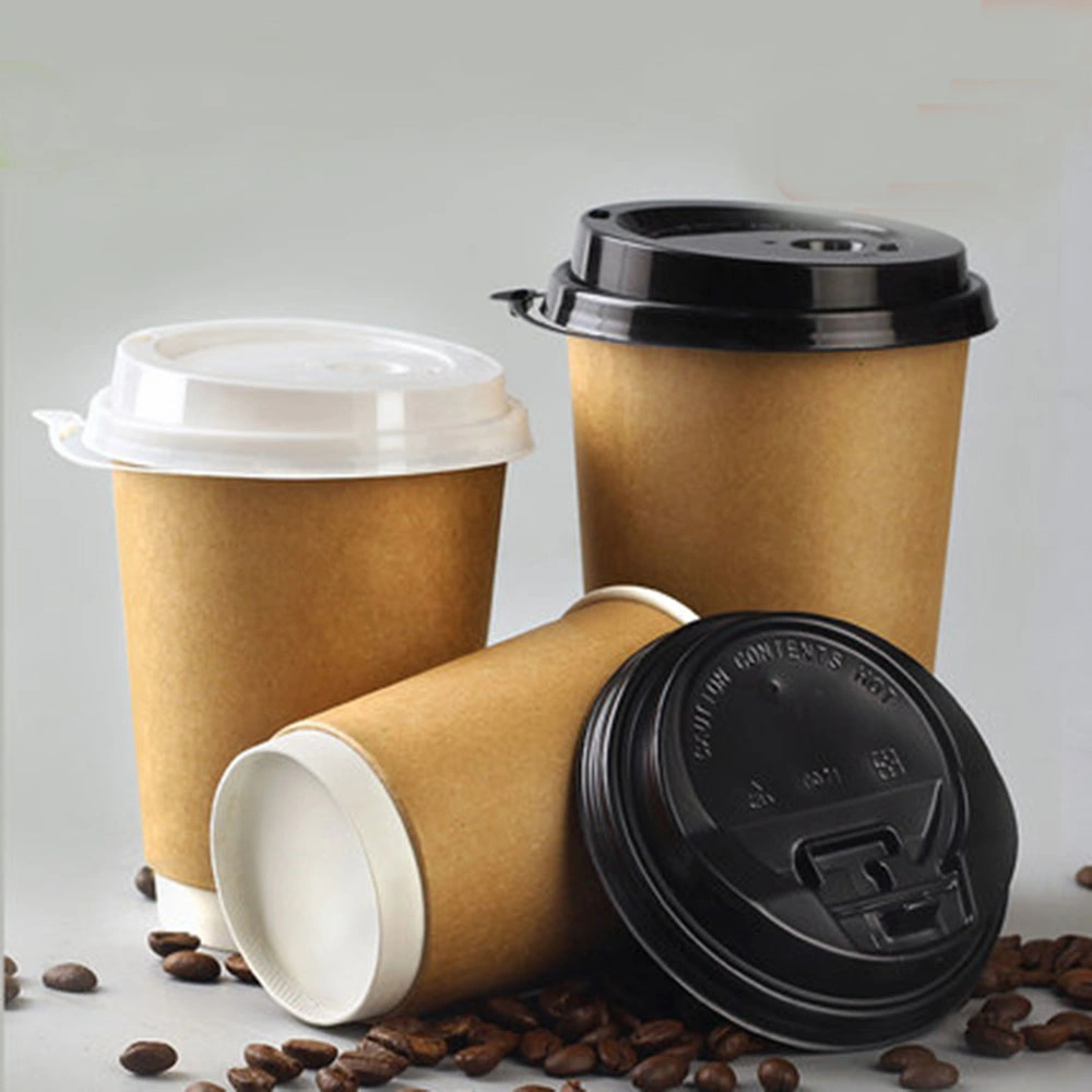 300/400/500ml Double Kraft Paper Cups Disposable Coffee Tea Milk Cup Drinking Accessories Party Supplies Accept Customize with Lid