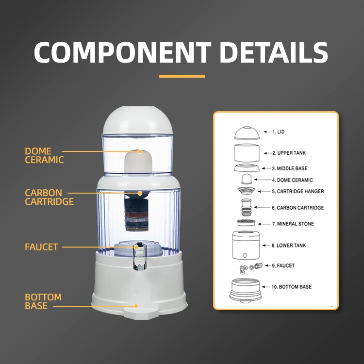 Filtre à eau par gravité Jein 21L eau minérale filtration en 5 étapes Ajuster le pH