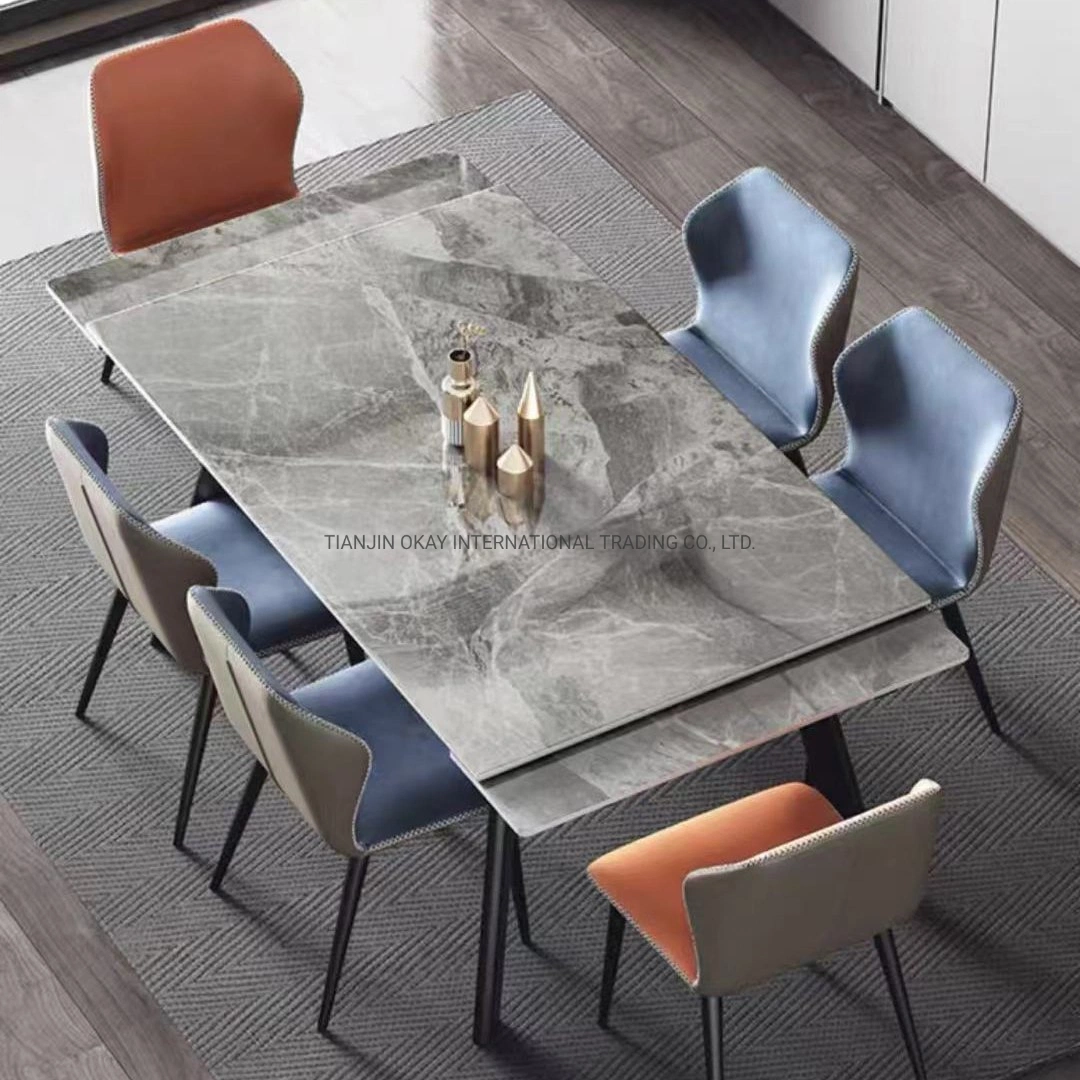 Extensible de pliage de mobilier italien moderne Définit une table à manger 6 chaises de luxe en marbre pierre FRITTÉ CÉRAMIQUE Table à manger