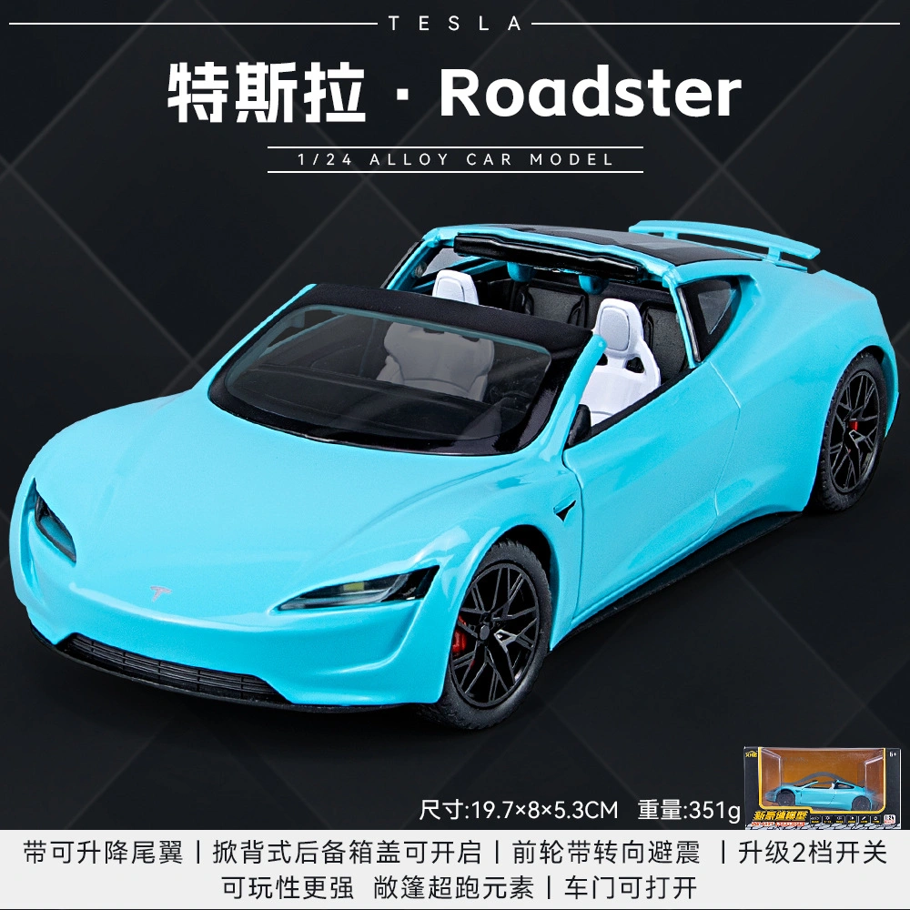 1/24 Scale Diecast Metal Alloy Model Car Toy Collection Simulation Tesla Roadster