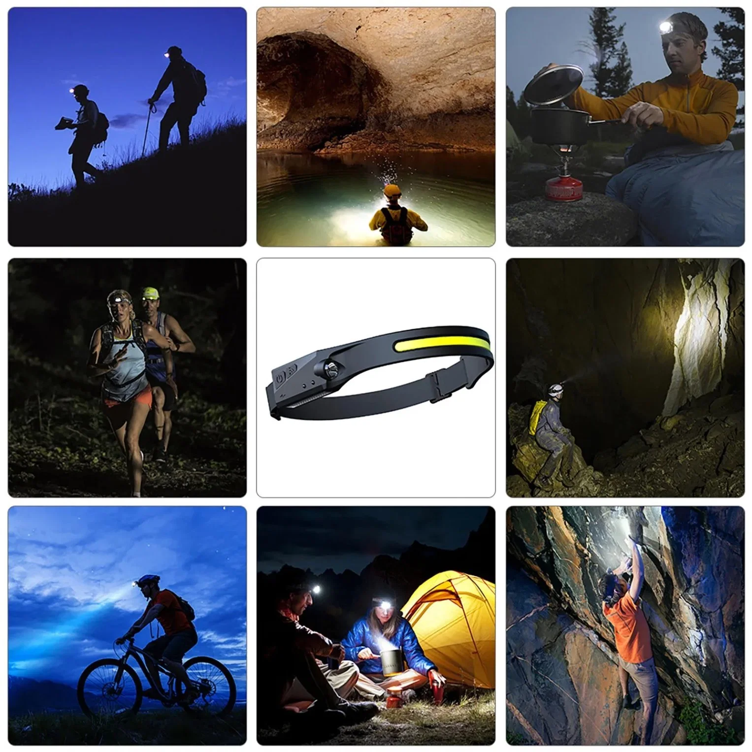 XPE COB lámpara recargable para correr al aire libre Trabajo de escalada Faro de luz de cabeza LED sensor impermeable