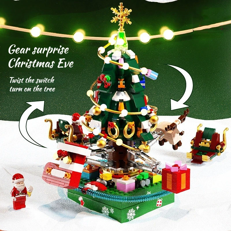 Weihnachtsbaum Musik LED Spin Box Bausteine Spielzeug Kinder Geschenk Weihnachtsdekoration