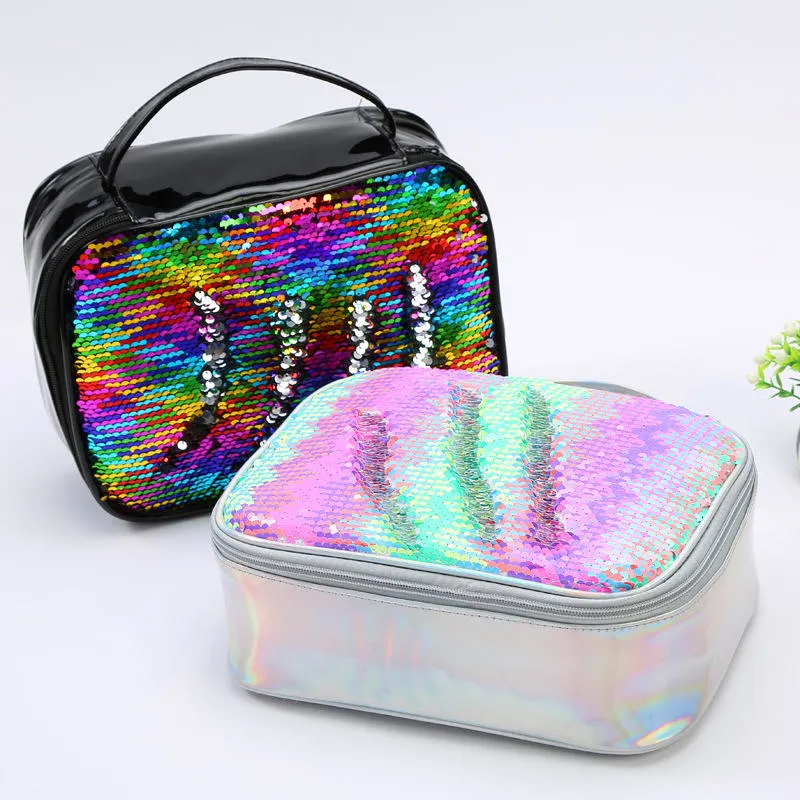 Stylish Pink Sparkling Sequin Food Cooler Bag Insulated Lunch Bag for Kids