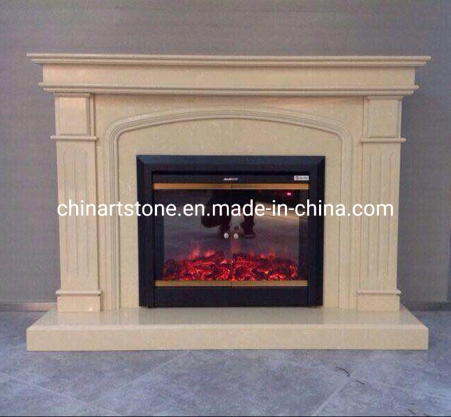 Simple Beige Color Marble Fireplace for Guestroom Decoration