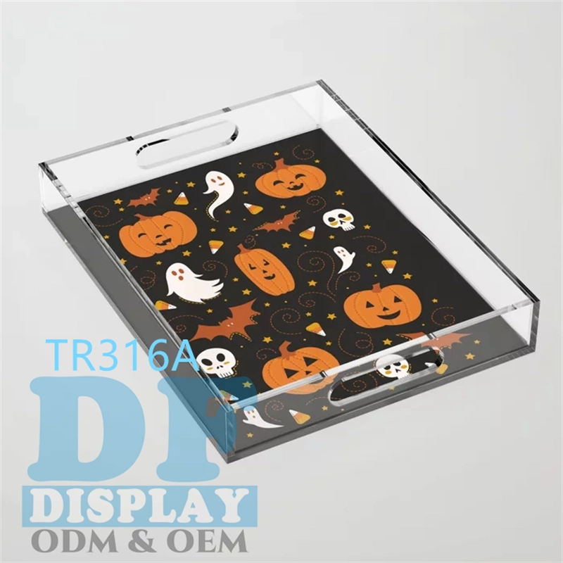 Custom Halloween Scary Ghost Trick or Treat Halloween Party Acrylic Tray Halloween Acrylic Serving Trays with Handles