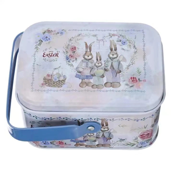 Boîte de lapin de Pâques Candy cadeau carré en métal de qualité alimentaire Boîte