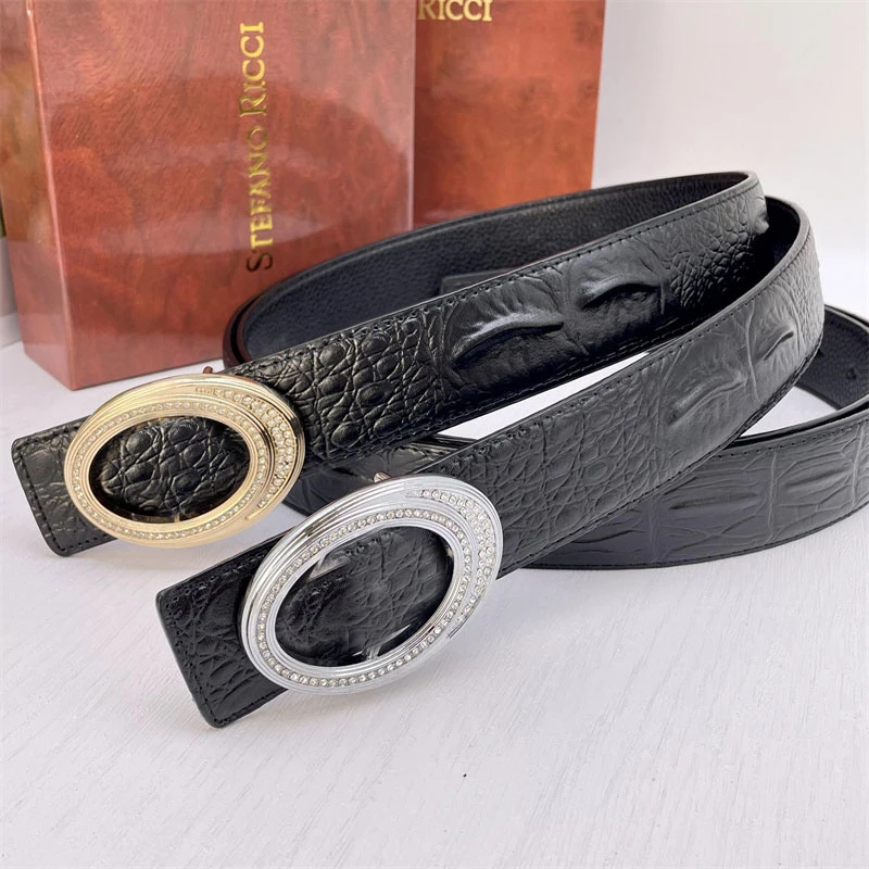 Hot Sale Fashion Stone Diamond Metal Buckle Adjustable Women PU Leather Belt